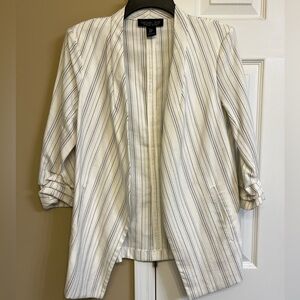 Rachel Zoe Stripe Ruched Sleeve Open Blazer in White Black Size Medium
